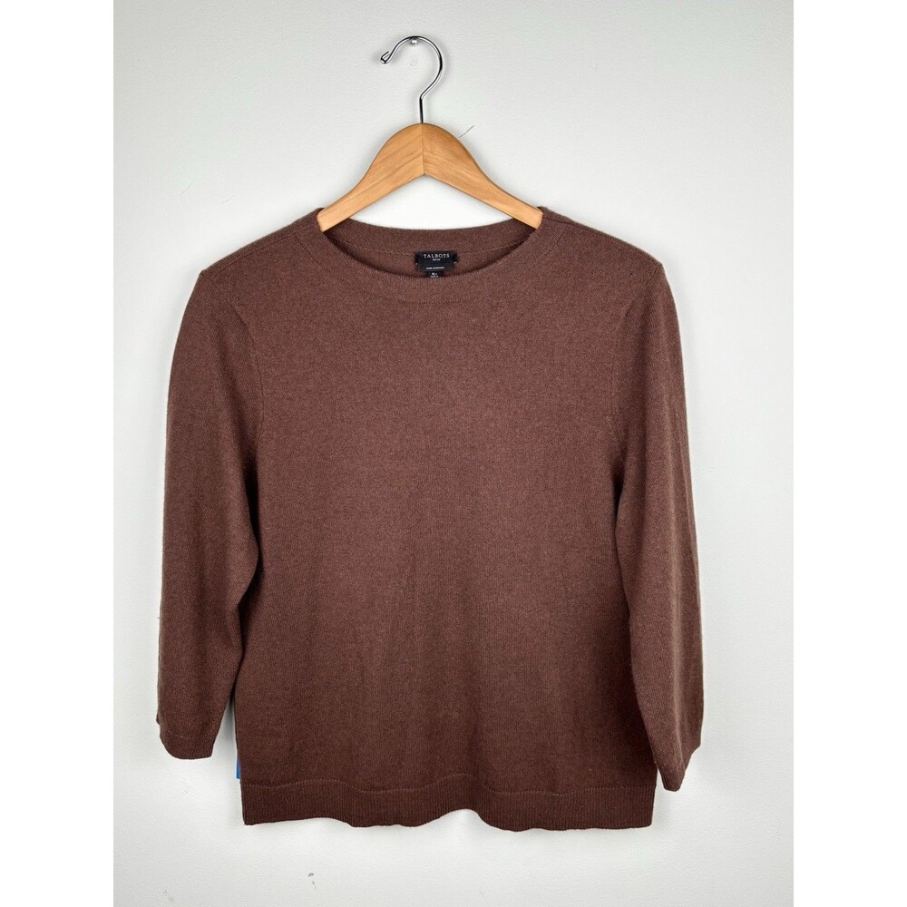 Talbots Petites Size XLP Chocolate Brown Pure Cashmere 3/4 Sleeve Sweater